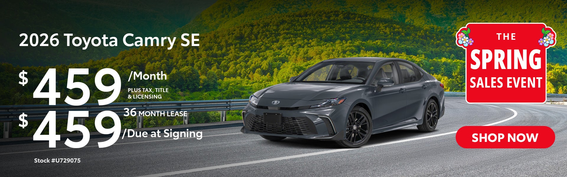 2026 Toyota Camry SE Lease from $459 per month for 36 months