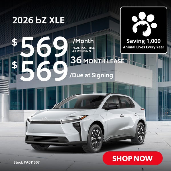 2026 Toyota bZ XLE Lease from $569/mo, $569 due at signing