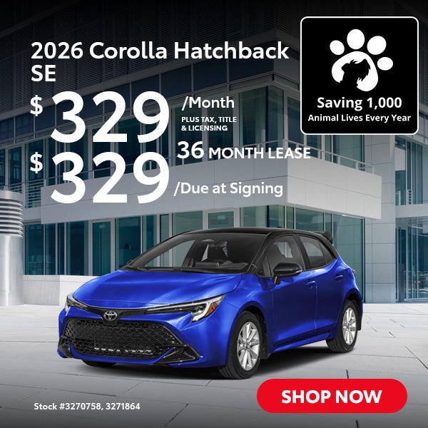 2026 Toyota Corolla Hatchback SE Lease from $329/mo, $329 du