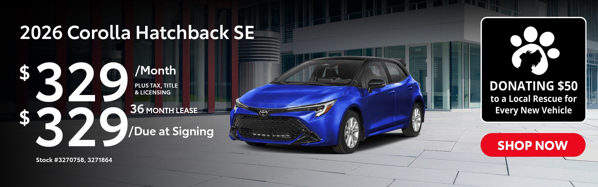 2026 Toyota Corolla Hatchback SE Lease from $329/mo, $329 du