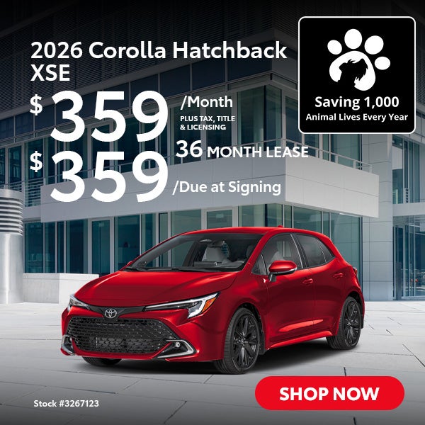 2026 Toyota Corolla Hatchback XSE Lease from $359/mo, $359 d
