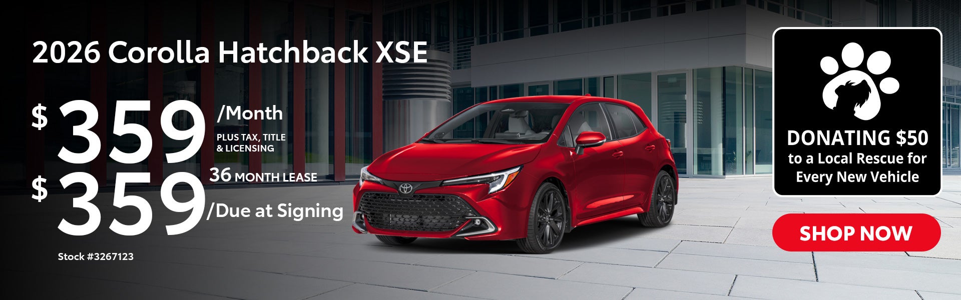 2026 Toyota Corolla Hatchback XSE Lease from $359/mo, $359 d