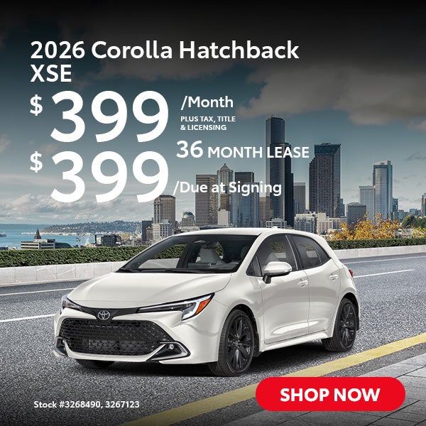 2026 Toyota Corolla Hatchback XSE Lease from $399/mo, $399 d
