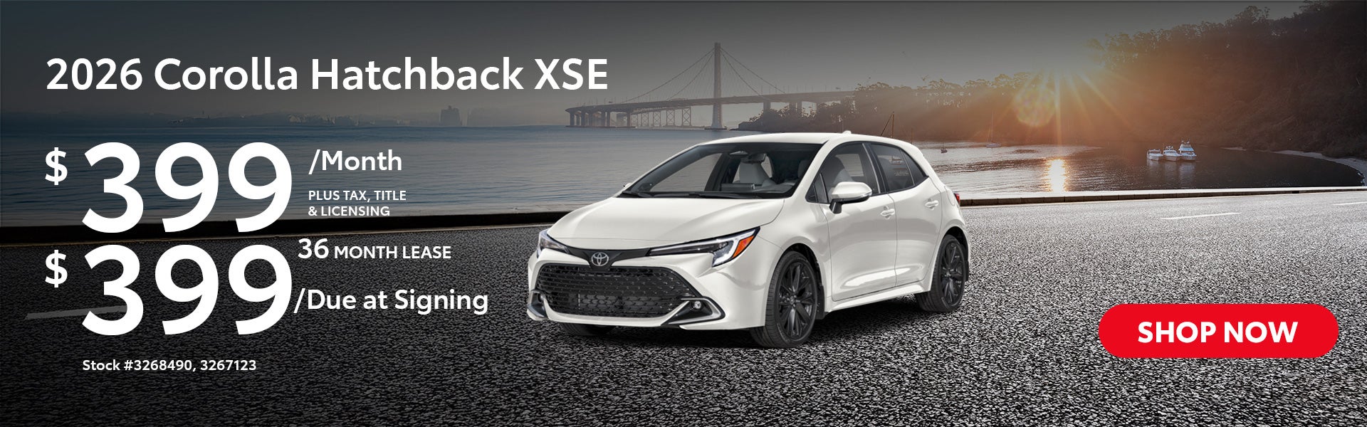 2026 Toyota Corolla Hatchback XSE Lease from $399/mo, $399 d